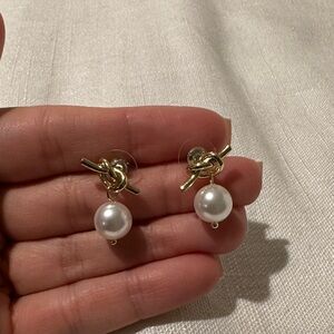 Gold and Pearl Knot Earrings